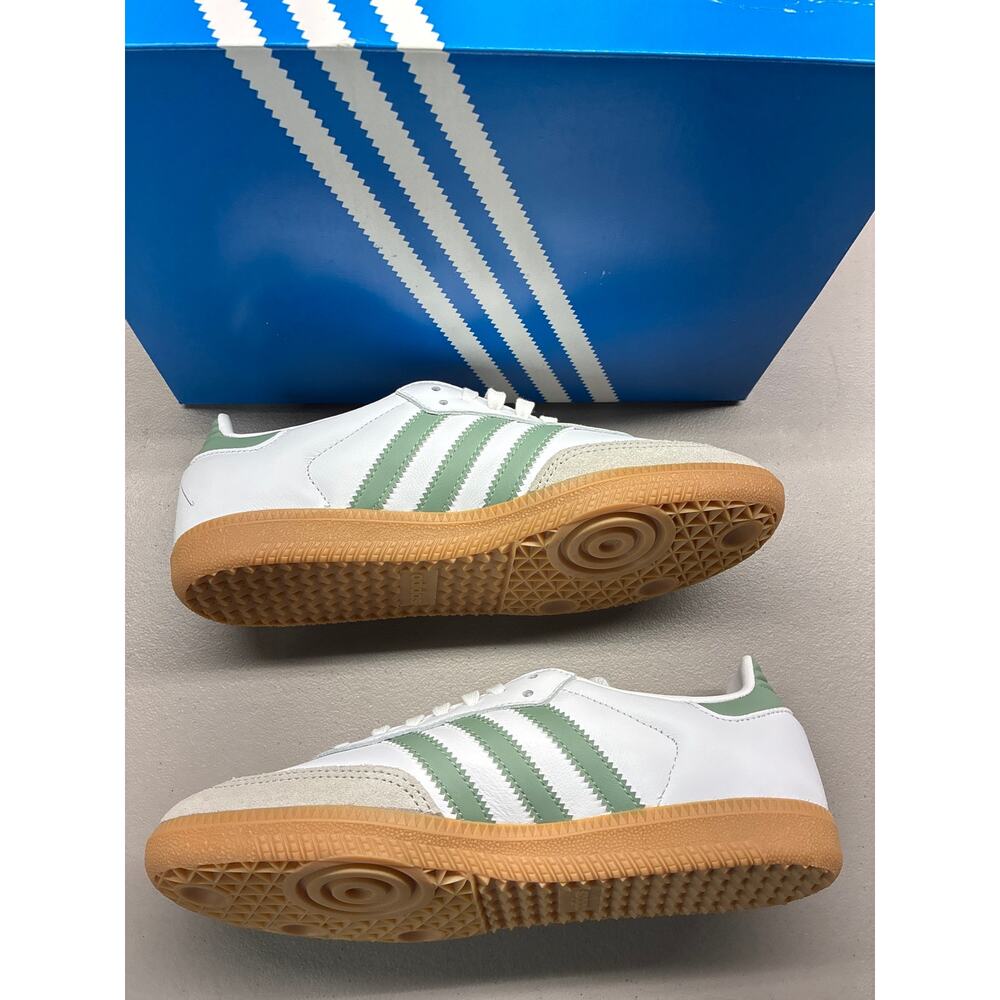 New adidas Samba OG J White Silver Green JP5479 Youth Size 5 With Box - Picture 2 of 8